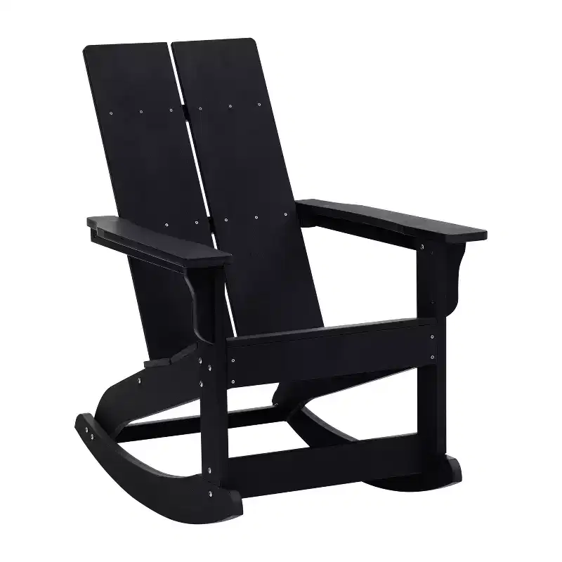 Flash Furniture Finn Modern Commercial Grade All-Weather 2-Slat Poly Resin Wood Rocking Adirondack Chair with Rust Resistant Stainless Steel Hardware