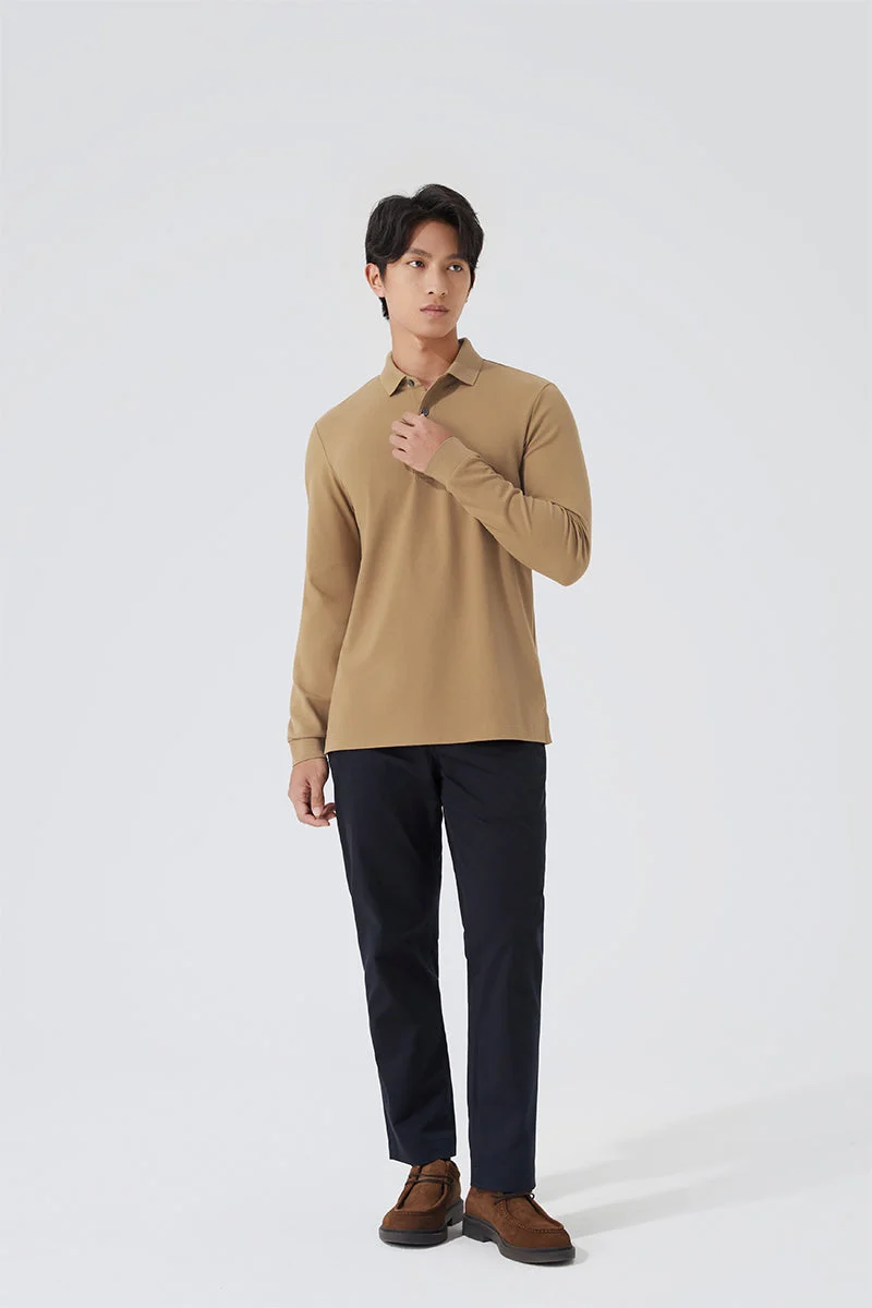 Pique Long Sleeve Polo – Khaki