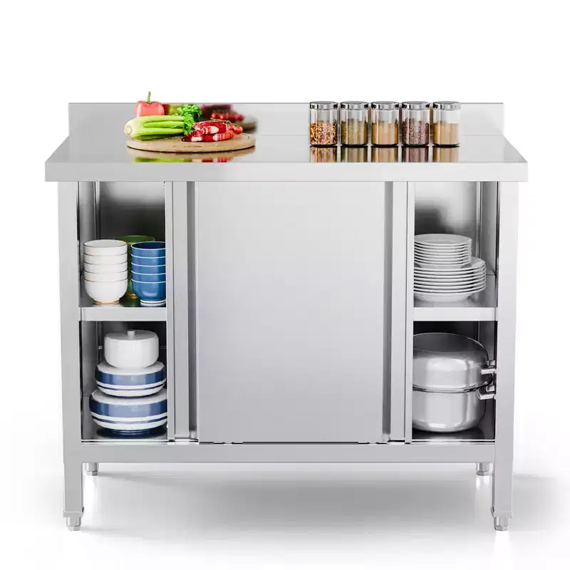 39 x 19 in. Stainless Steel Table with Cabinet and Backsplash for Kitchen and Restaurant