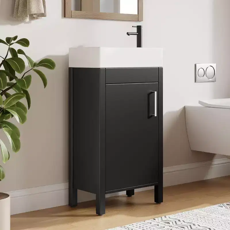 16 Bathroom Vanity with Sink & Soft-Closing Door - Compact Storage Cabinet for Powder Room Small Bath