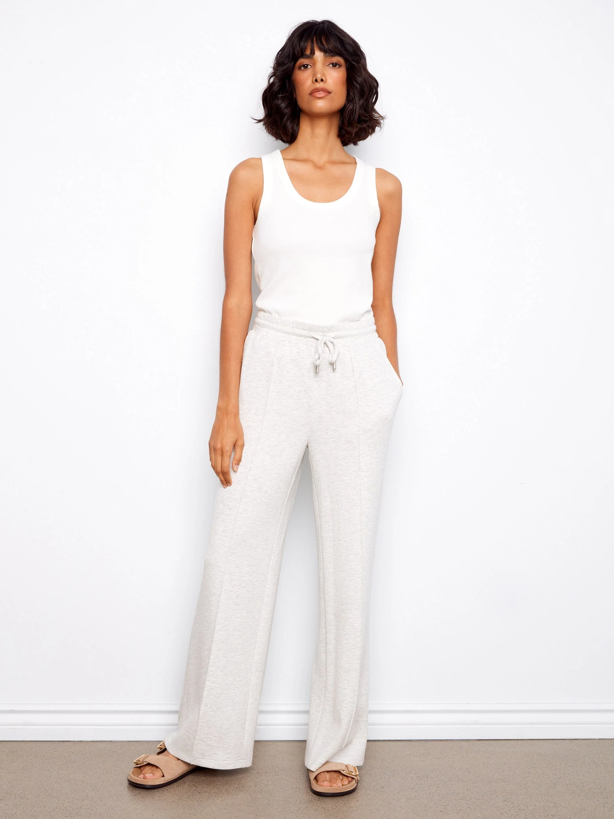 Wide Leg Jogger Pants - Heather Light Grey