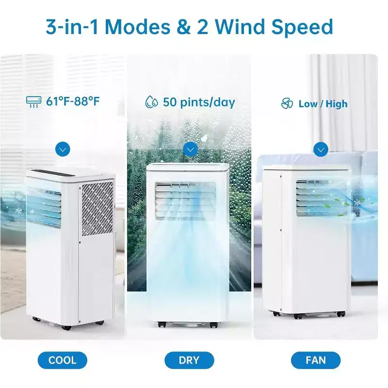8000 BTU Portable Air Conditioner, 3-in-1 Portable AC Unit with Cooling, Dehumidifier & Fan Modes for Rooms up to 350 sq.ft