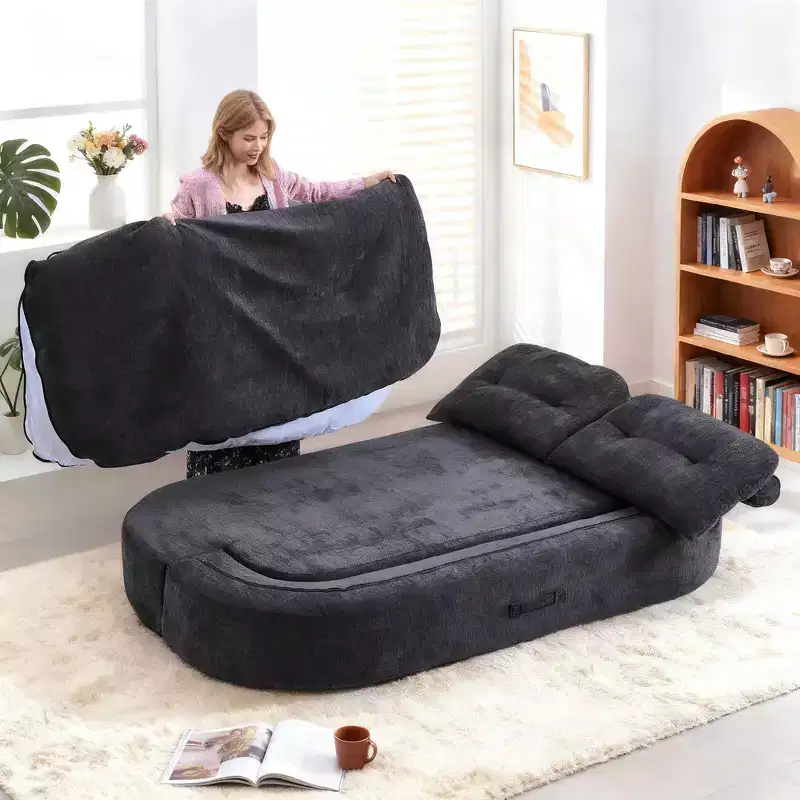 Modern Convertible Chenille Fabric Floor Futon Sofa for Living Room Bedroom,Rest Chair Sleeper Sofa with Comfy Backrest & Pillows