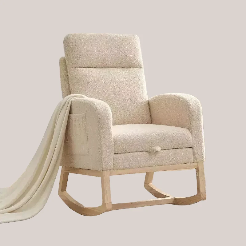 Rocking Chair Nursery Chair with Foot Rest, Recliner Armchair with High Backrest& Wood Legs and Side Pocket for Living Room, Bedroom,Grey
