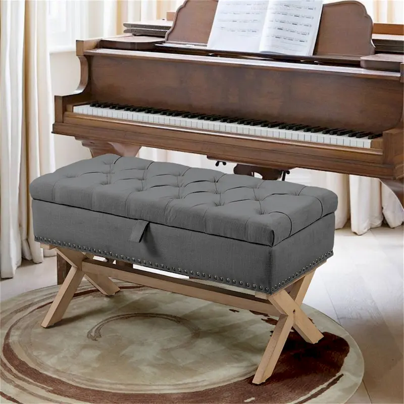 35 Button-Tufted Storage Ottoman Linen Storage Bench