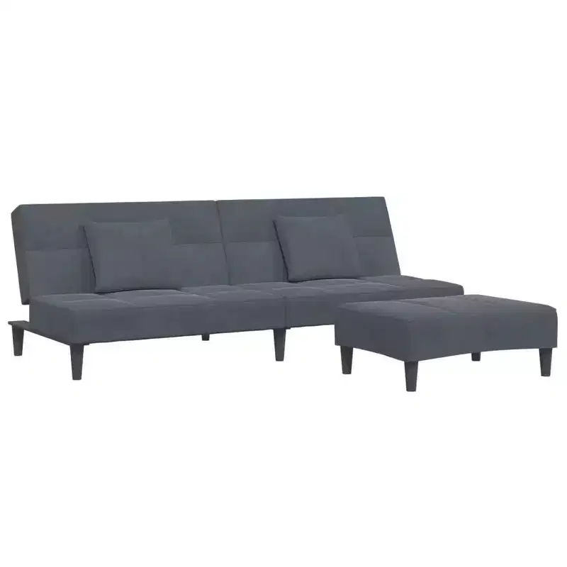 Sofa Bed Dark Grey Velvet, Wood, Plastic Standard Convertible
