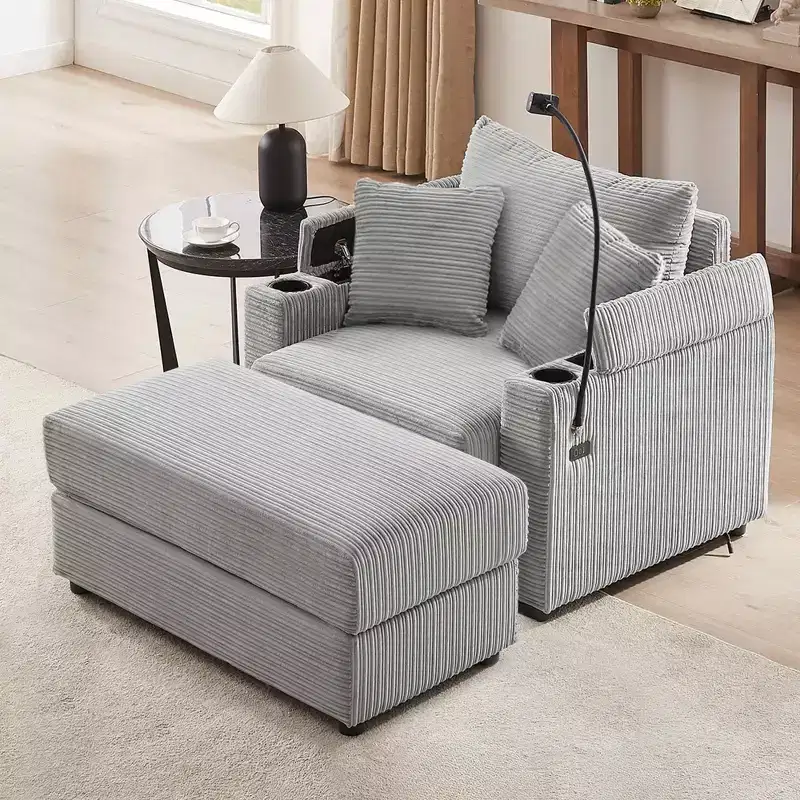 41.7 Modern Single Sofa with Storage Ottoman Two Cup Holders for Living Room Gray