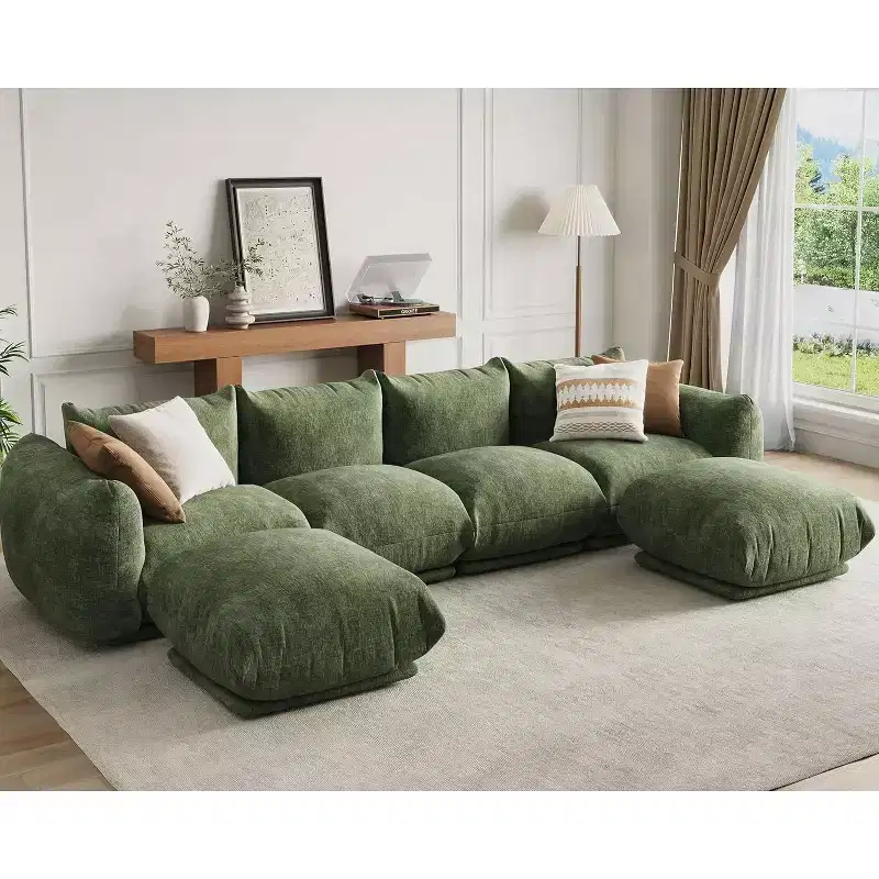 Oversized Cloud Couch Sectional: U-Shape Modular Sofa in Chenille, Deep Boneless Seat Design