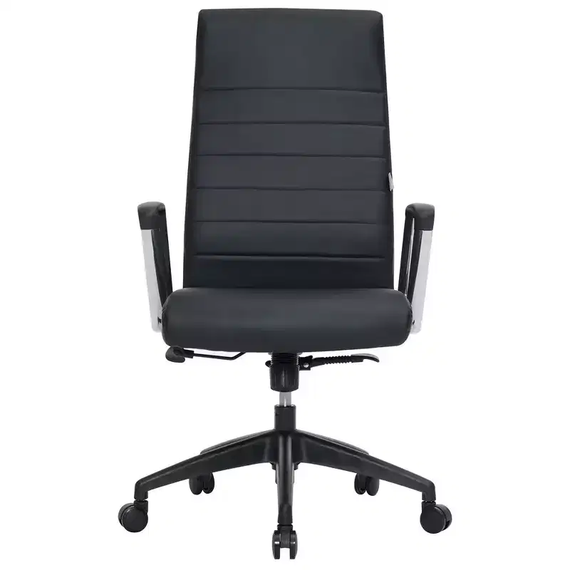 LeisureMod Hilton High-Back Ribbed Leather Office Chair - Heavy-Duty Steel Frame Swivel & Tilt - Modern Executive Desk Chair