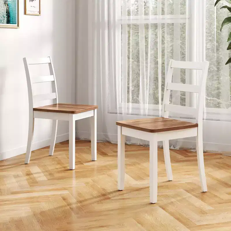 Costway Set of 2 Dining Chairs Ladder Back Armless Side Chair w/ Solid Rubber Wood Legs
