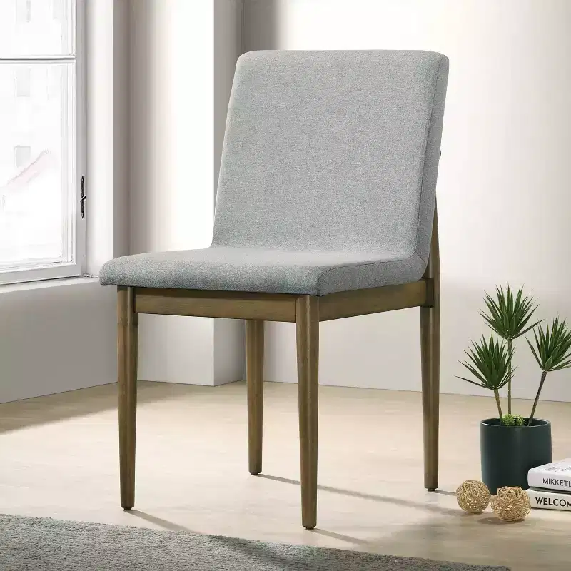 Set of 2 Fabric Upholstered Dining Chairs Natural: Mid-Century Modern, Wood Frame, Foam Fill