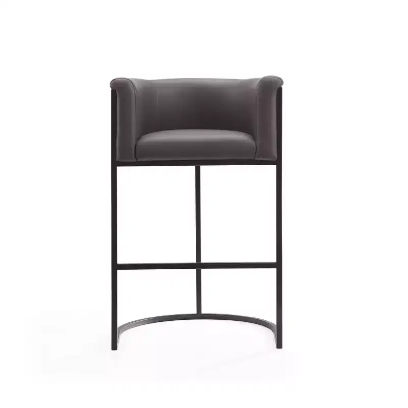 Mid-Century Modern Upholstered Metal Barstool Faux Leather 29.5