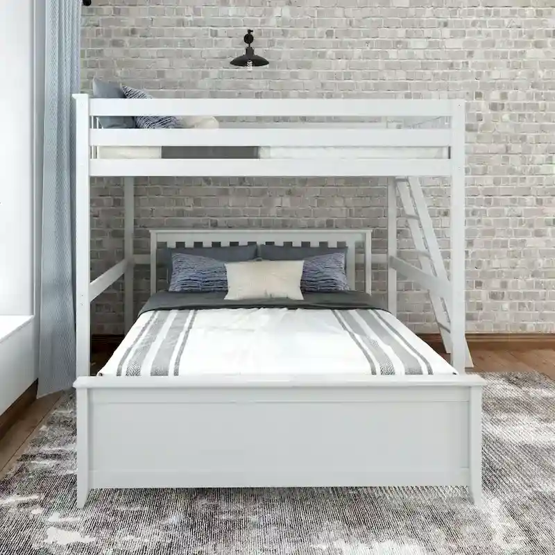 Plank and Beam L-Shaped Full over Queen Bunk Bed with Ladder on End
