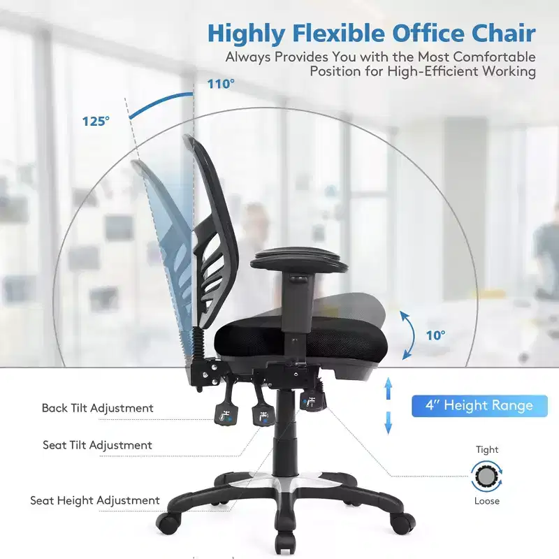 Mesh Office Chair 3-Paddle Computer Desk Chair with Adjustable Seat