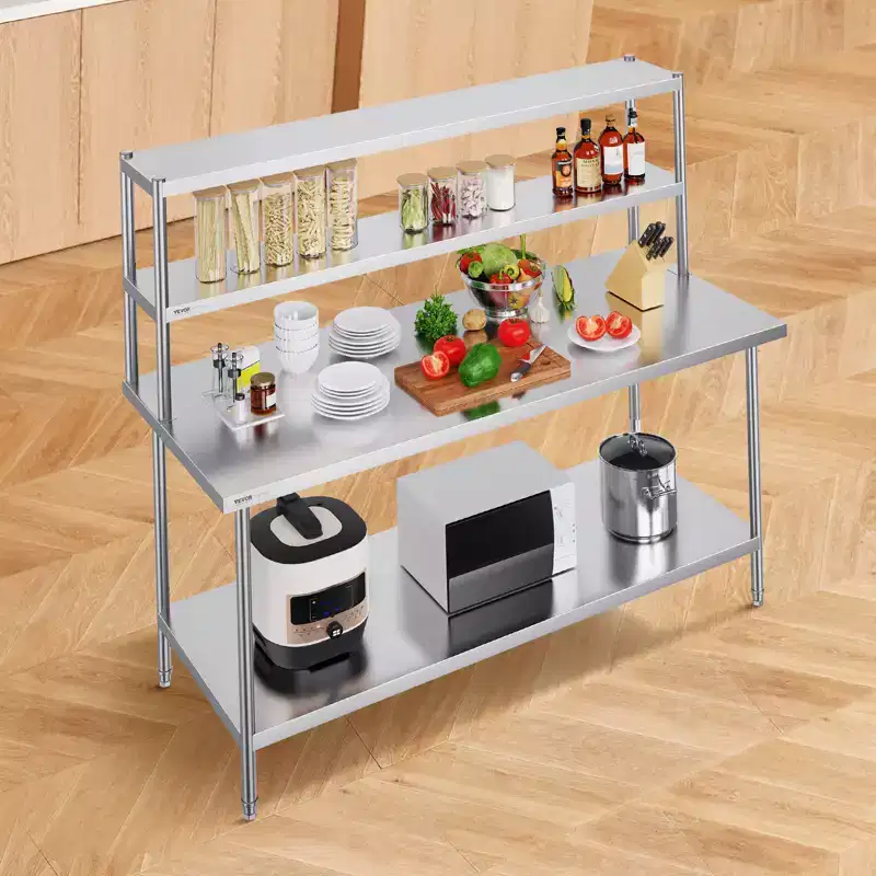 VEVOR Double Overshelf, Double Tier Stainless Steel Overshelf, 12 x 72 Inch Double Deck Overshelf, Height Adjustable Overshelf Prep Work Table