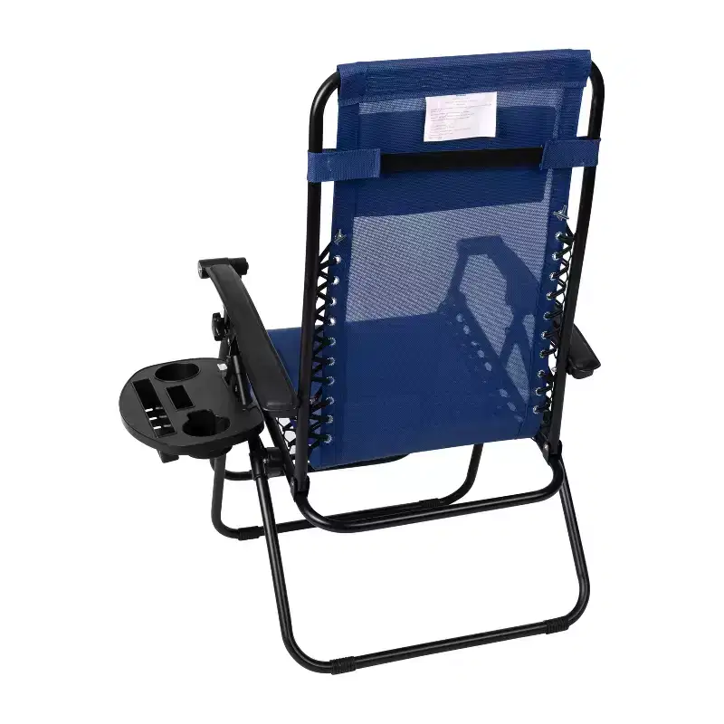 Merrick Lane Set of 2 Folding Mesh Upholstered Zero Gravity Chair with Removable Pillow and Cupholder Tray