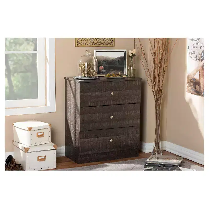 Deacon Modern and Contemporary Wood 3 Drawer Storage Chest Espresso Brown - Baxton Studio: Bedroom Furniture with Anti-Tip Design