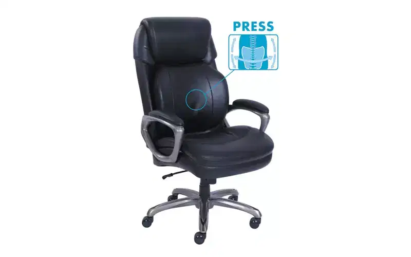 SertaPedic Cosset Big and Tall Executive Chair, Supports Up to 400 lb, 19 to 22 Seat Height, Black Seat/Back, Slate Base