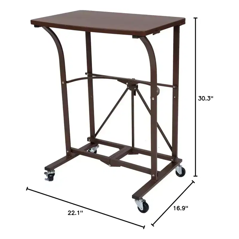 Foldable Computer Desk with Caster Wheels & Locking Mechanism, Vintage Bronze