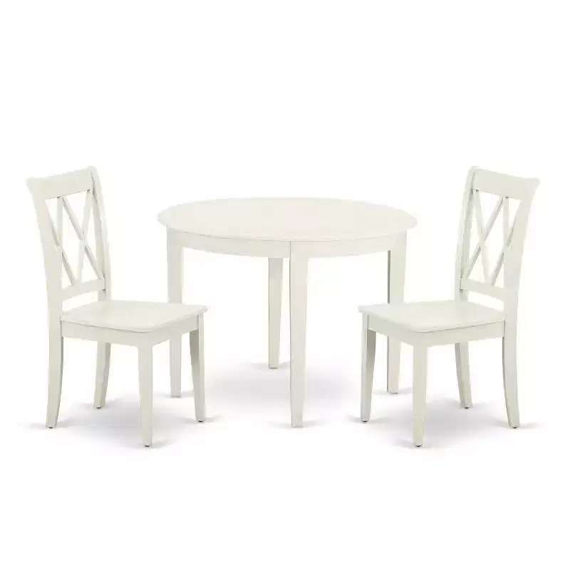 Nordic Dining Set - 3 Piece Table & Chairs - 42 Inch Round Table - Linen White Finish - Modern Furniture