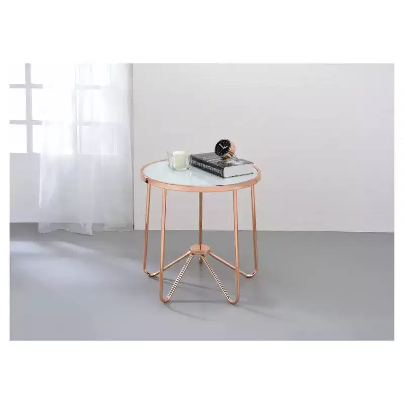End Table Frosted Rose Gold - Acme Furniture: Contemporary Alivia, Tempered Glass, Metal Frame