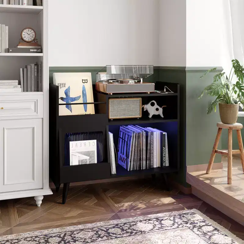 Vinyl Record Player Stand with Storage Cabinet