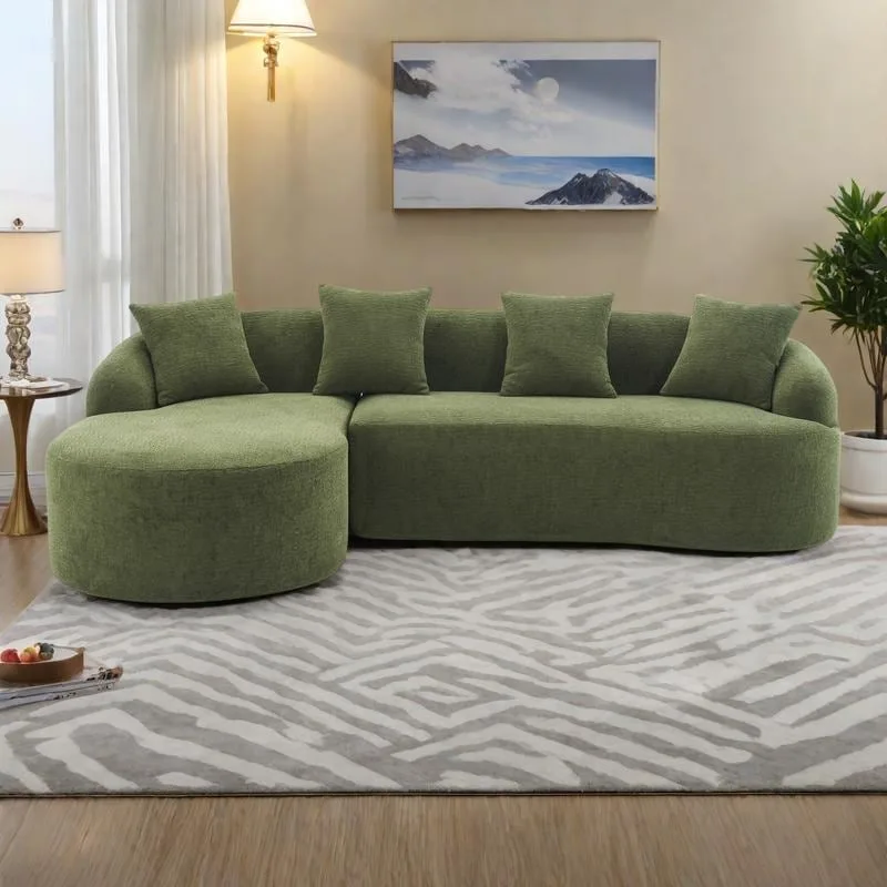 L-Shaped Chenille Sectional Sofa with Chaise and 4 Pillows