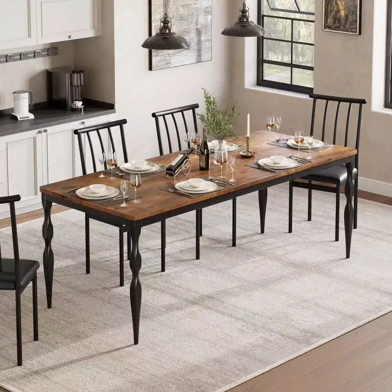 Rectangular Dining Table for 6, 78.8 Inch Rustic Farmhouse Kitchen Table with Large Tabletop