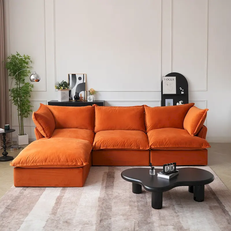 Green / Orange / Blue / Red L-Shaped Modular Sectional Sofa with Reversible Chaise, 3-Seat