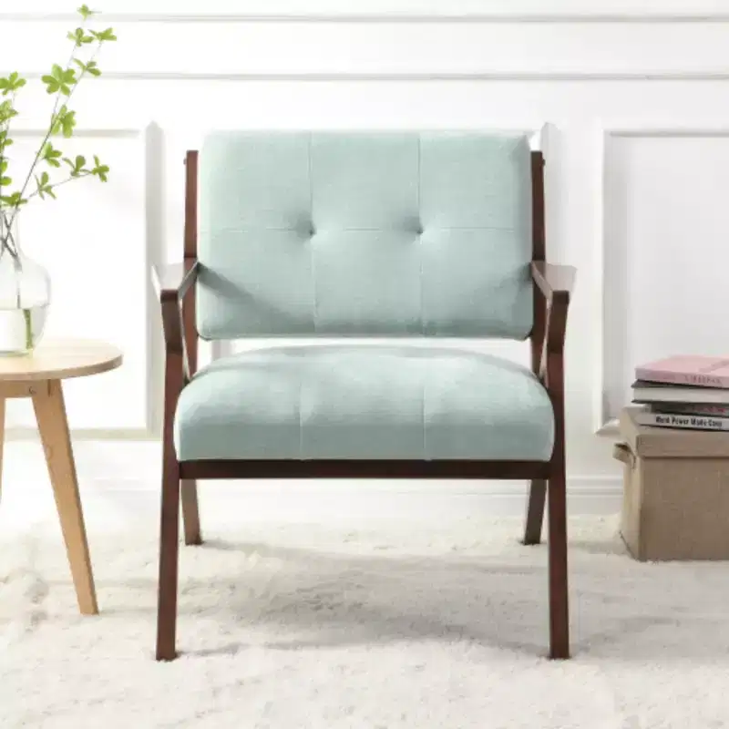 30 Mid-Century Chair: Plush, Angled Arms, Wood Frame - Cozy for Living, Bedroom, Office