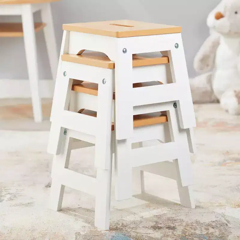 Melissa & Doug Wooden Stools - Set of 4 - White/Kids Activity Chairs, Solid Wood, Stackable