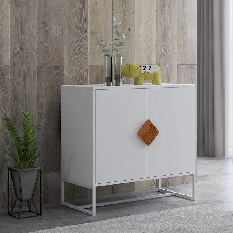 White 2-Door Sideboard with Square Handles, Painted Finish