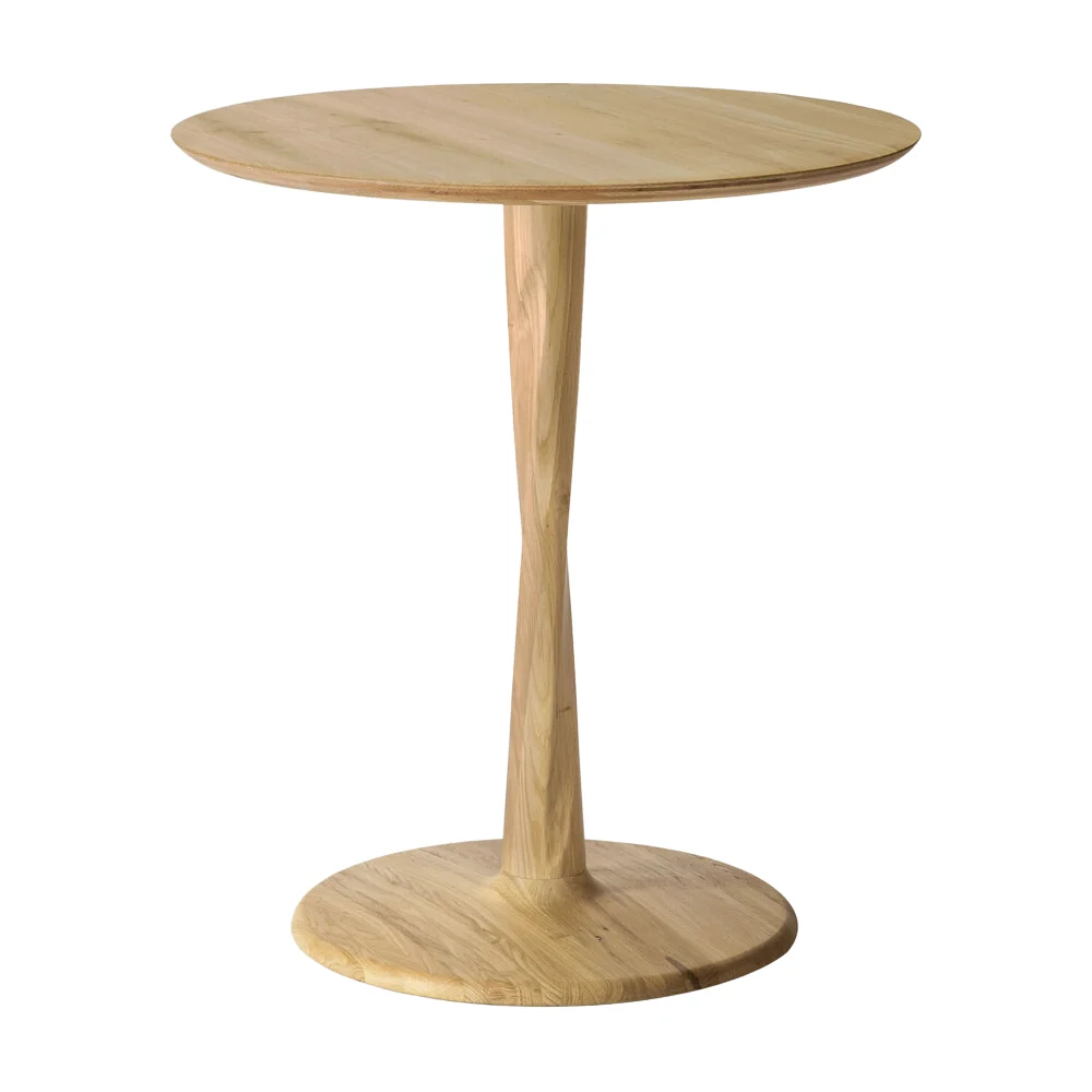 Sculptural Oak Wood Dining Table with Round Top & Torsaded Pedestal Base for Dining Room