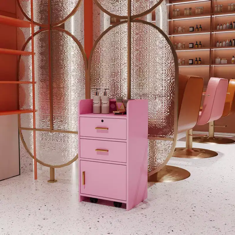 Modern Beauty Salon Storage Cabinet with 3 Dryer Holders, 2 Drawers, 1 Door and Casters