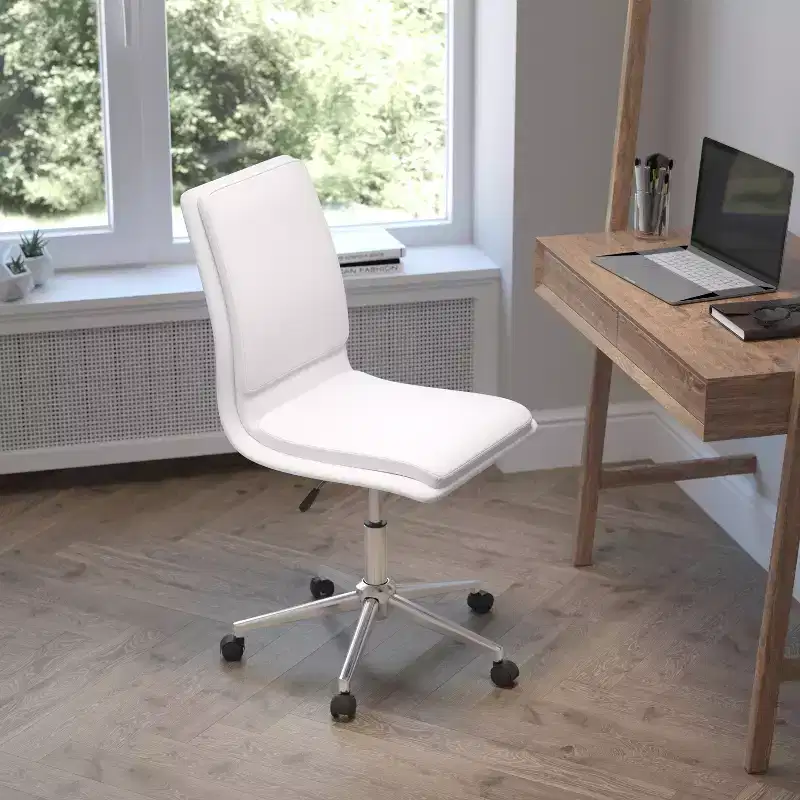 Mid-Back Armless Swivel Task Office Chair Bonded Leather Adjustable Metal Base