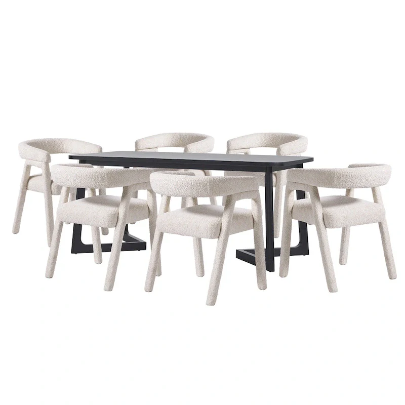 Solid Wood Dining Table w/ Full Fabric Chairs
