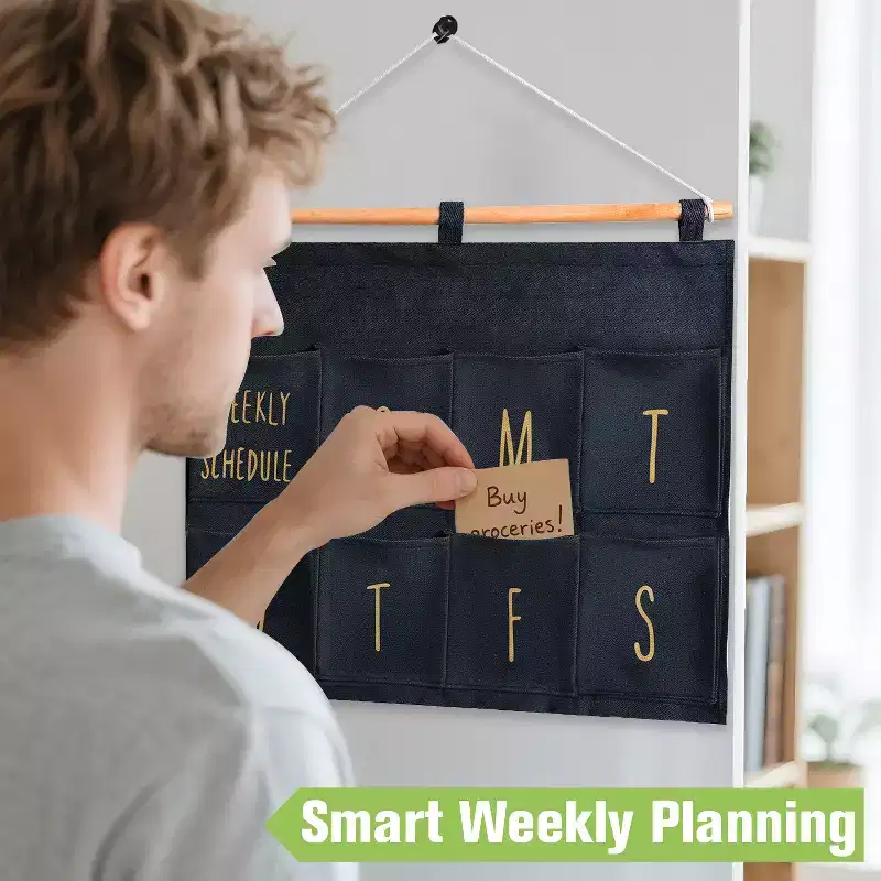 Garnen Wall organizer, Wall Pocket Weekly Planner, Wall Storage Organizer, 8 Pockets Hanging for To-Do List Pocket Chart Daily Schedule Planner, Gray