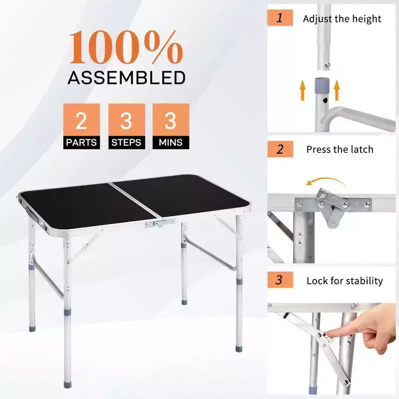 Karl Home 3Ft. Black Rectangular Patio Folding Table Aluminum