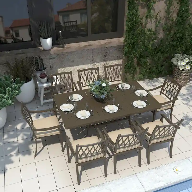 9-Piece Cast Aluminum Patio Dining Set with Cushions