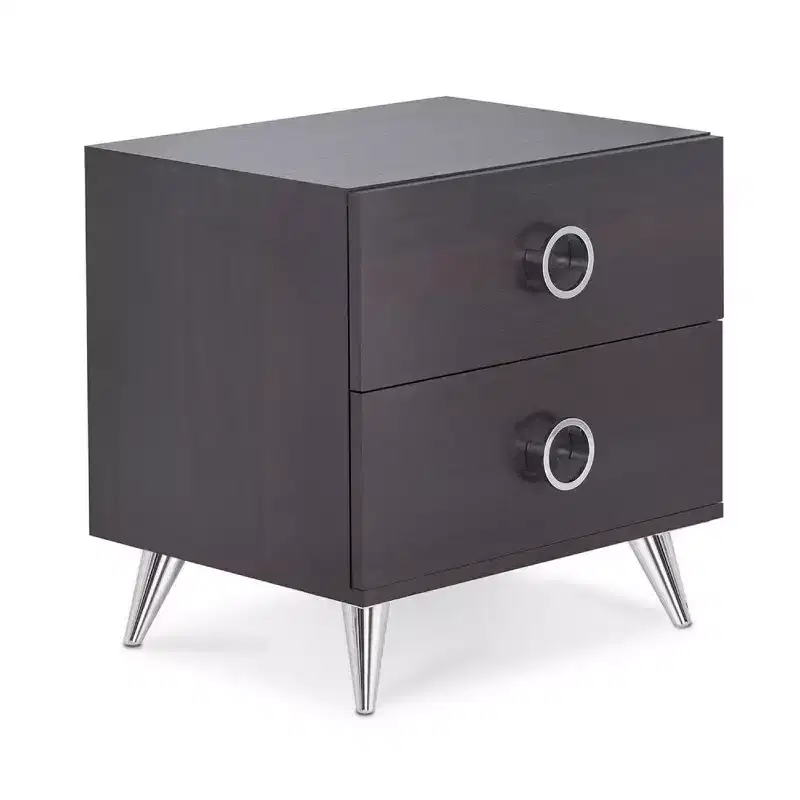 Royal Hampton Rectangular Wood & Metal Nightstand By Elms, Brown & Chrome