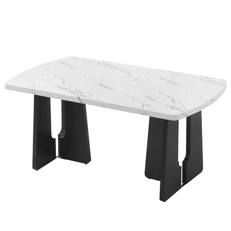 GDFStudio Hawkins 63 Modern Faux Marble Dining Table with Sturdy Geometric Legs