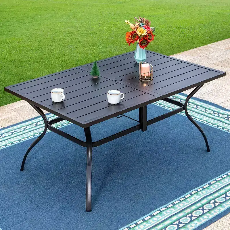 Captiva Designs 7pc Outdoor Dining Set with 2 Swivel Chairs & Metal Table with Umbrella Hole: Weather-Resistant, Fade-Resistant Patio Dining Set