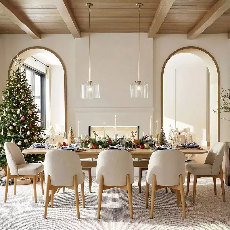 9-Piece Dining Set for 8, Extendable Trestle Base Table with Upholstered Chairs Featuring Solid Wood Legs-Panipeachy