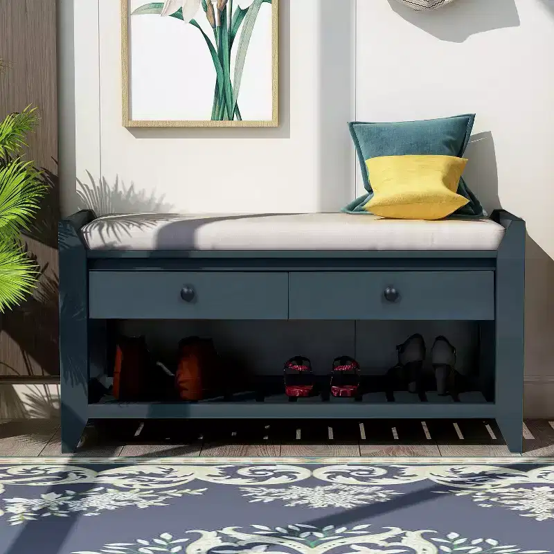 TUYOHW Multipurpose Entryway Storage Bench, Cushioned Seat Shoe Rack with Drawers, Multi-color Shoe Organizer for Entryway