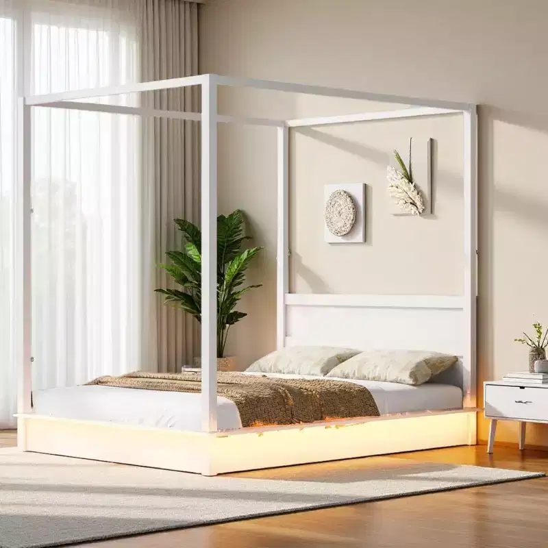 Merax Modern LED Canopy Platform Bed Frame with Slats and Headboard