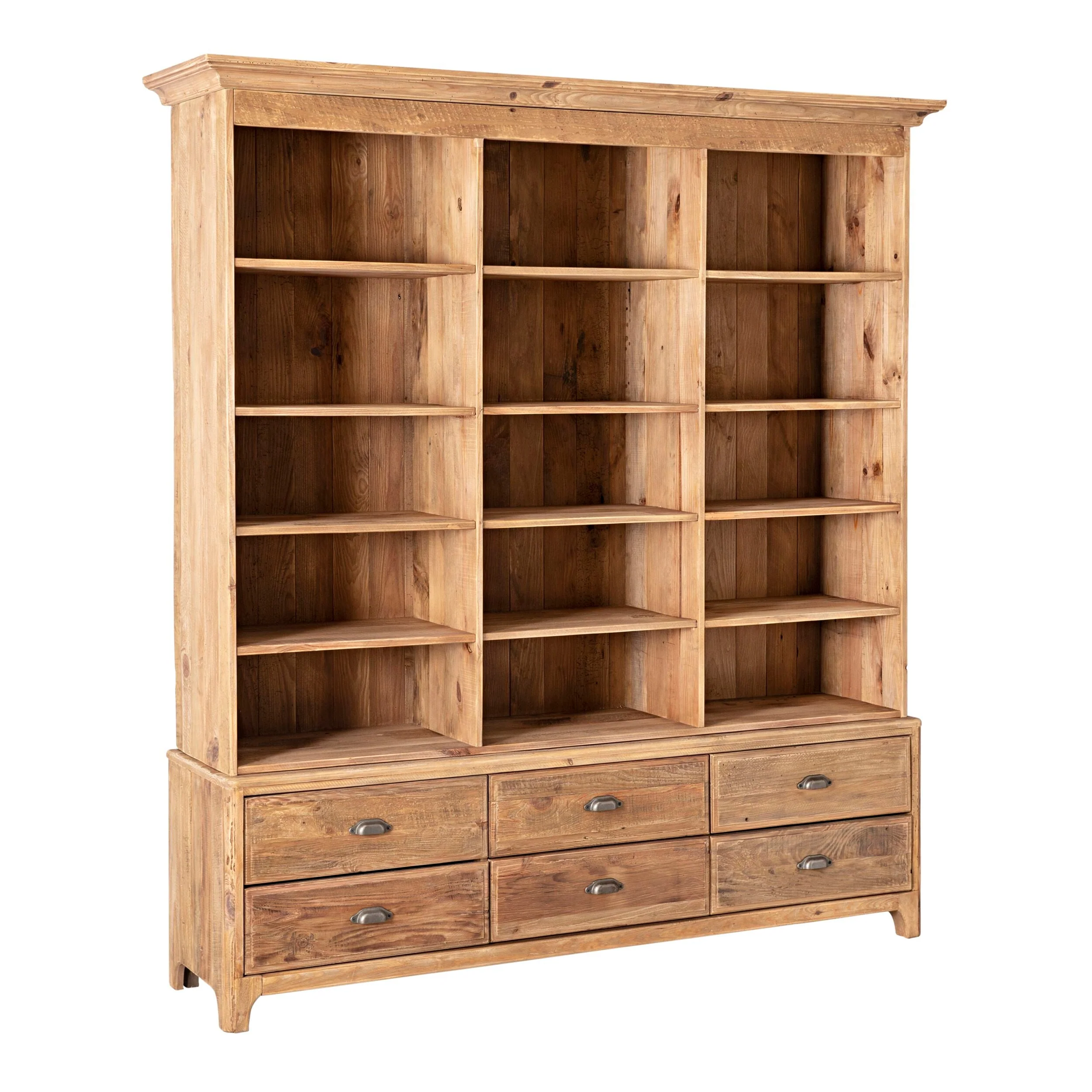 Kalise Reclaimed Timber 6 Drawer Library Shelving Unit Vintage Brown