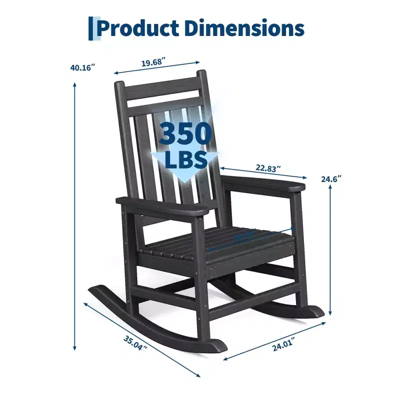 Outdoor Rocking Chair, High-Back HDPE All-Weather Rockers & Poly Lumber Furniture for Patio and Porch,Grey