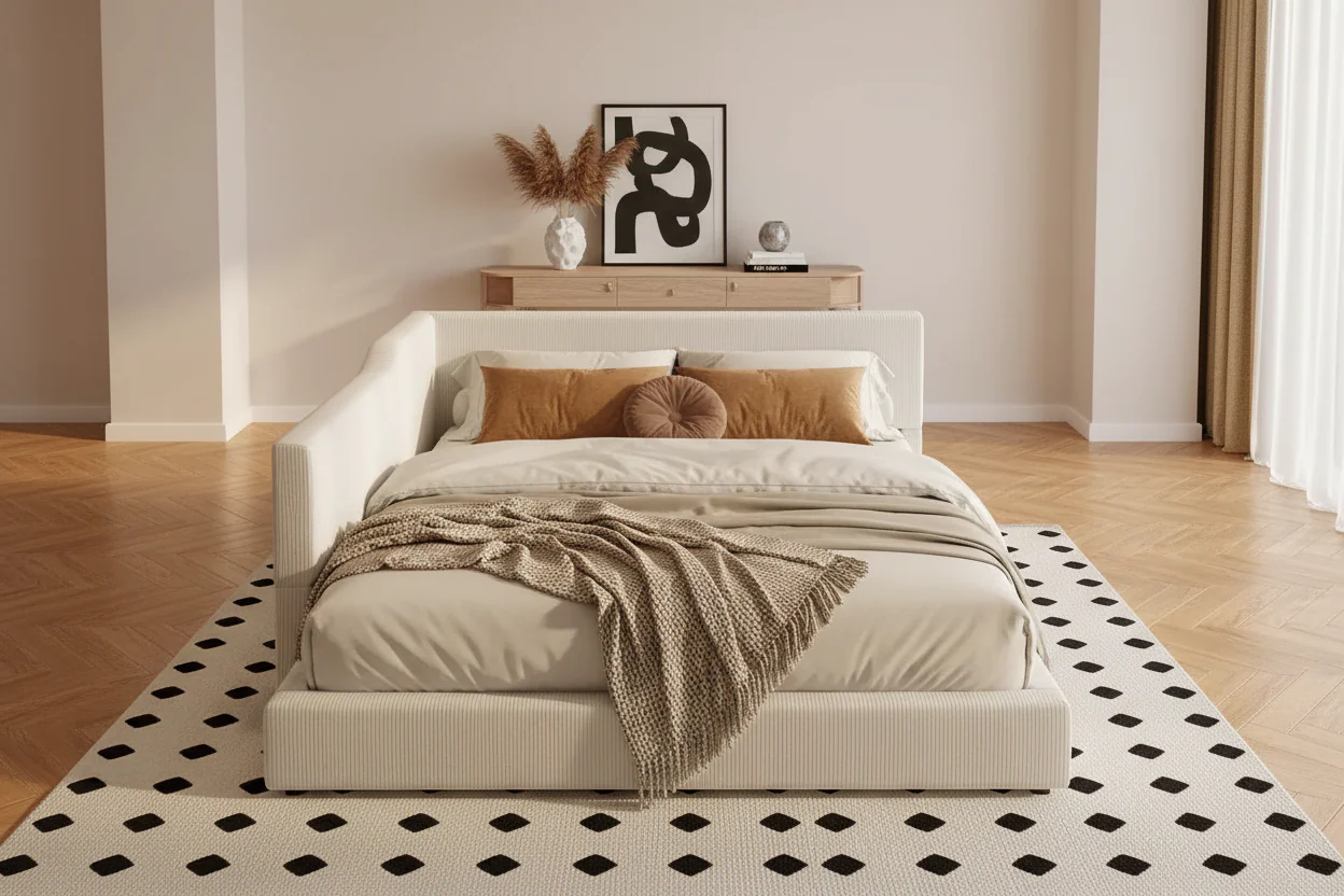 Twin/Full Size L-Shaped Corduroy Upholstered Daybed