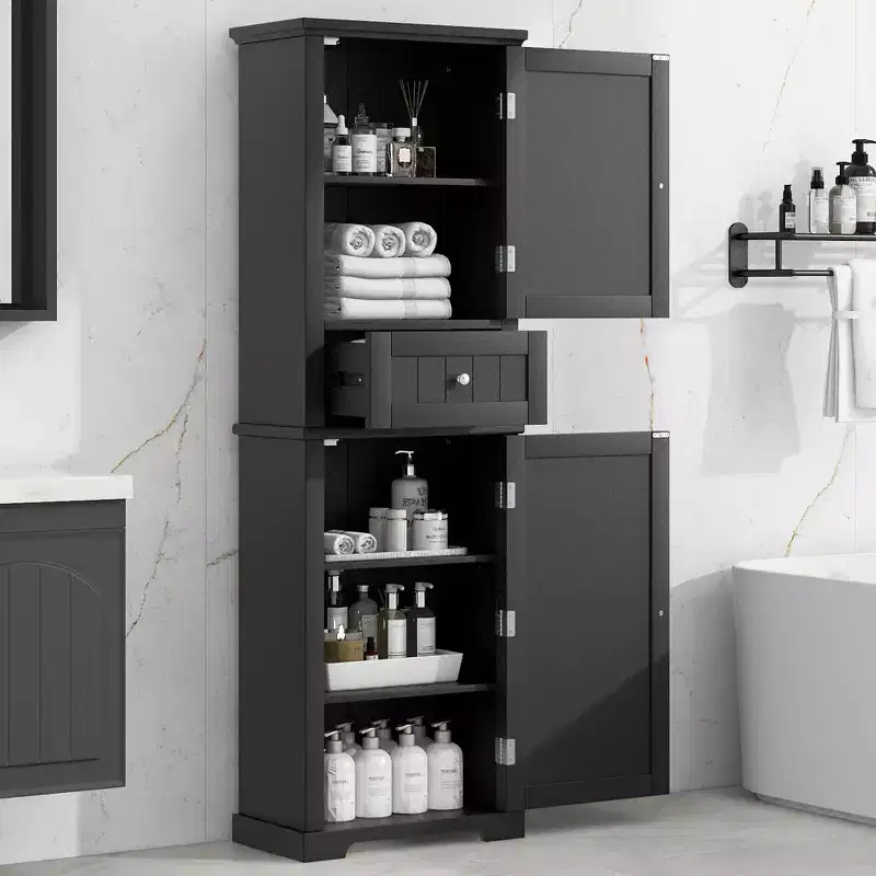 GDFStudio April Modern Wood Freestanding Bathroom Storage Cabinet with Drawer and Adjustable Shelf