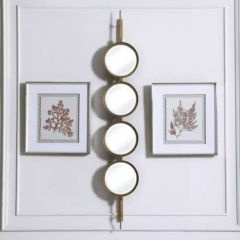Vanity Accent Wall Mirror, Modern Beveled Gold Leaf, Striking Iron Frame, 10 Wide for Bathroom Bedroom Living Room